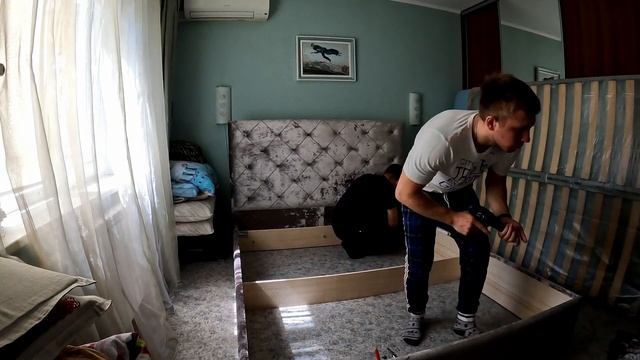 Сборка кровати без механизма подъема, имитация каретной стяжки смотреть онлайн