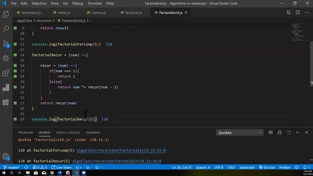 Solving Factorials with JavaScript js using recursion.