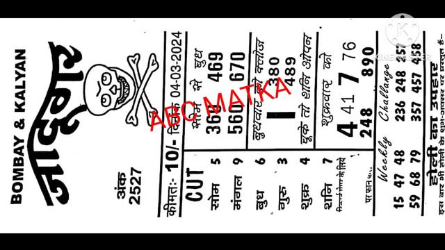 Jadugar Shakti Chart | 04-03-2024 to 09-03-2024 | Kalyan free astrology chart paper @ABC MATKA смотреть онлайн