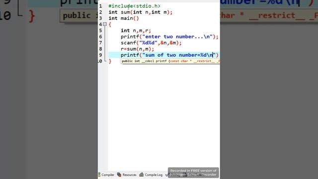 sum of two number in recursion function #short video