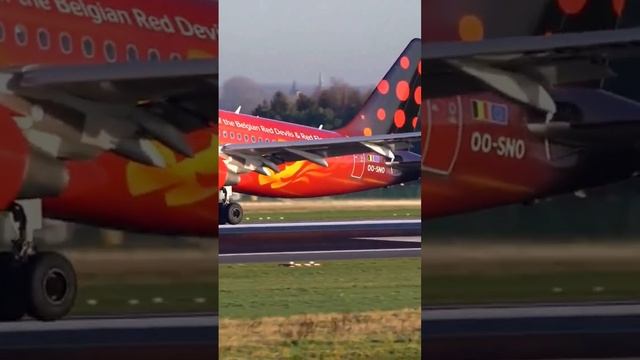 Brussels Airlines A320 "Trident" landing at Brussels National Airport Zaventem runway 25L