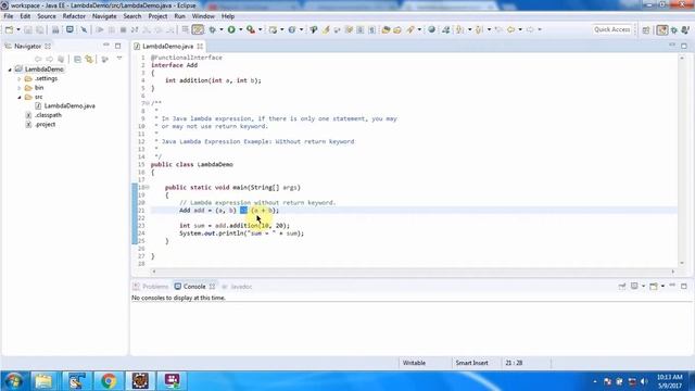 Lambda expression example without return keyword | Lambda expression in Java