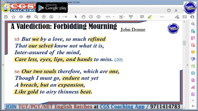 Poem - A Valediction | by John Donne | English Literature for DSSSB KVS NET | Summary and Question смотреть онлайн