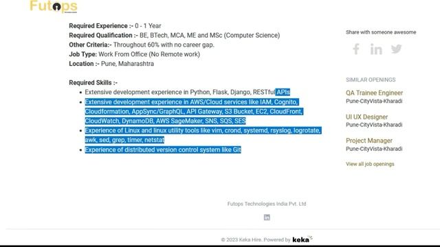 Futops Technologies Careers 2023 | Fresher | Direct Link |Python-AWS Trainee