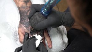 Wolf Tattoo On Hand Black and Grey - Time Lapse - Painful Tattoos