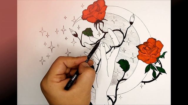 Простой рисунок ручкой.Рисуем руку, украшаем разными узорами фон.Draw a hand and decorate backgroun