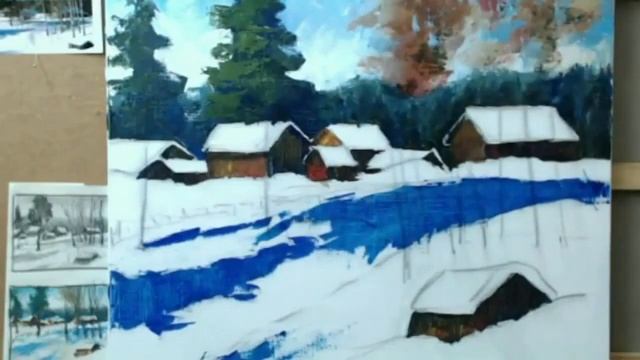 Мастер класс Зимний деревенский пейзаж Оксана Сансон смотреть онлайн