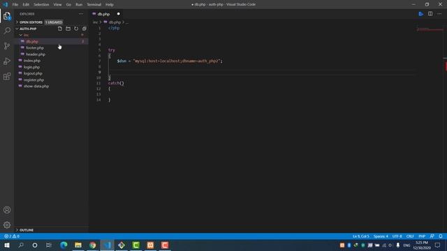php project - registration system using php and mysql -  connection