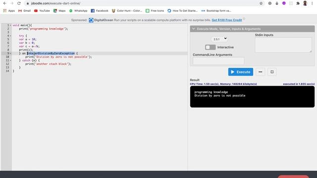 Flutter Tutorial for Beginners 24 - Learning Dart Basics | Dart Exception Handling With Examples
