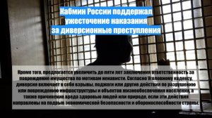 Кабмин России поддержал ужесточение наказания за диверсионные преступления