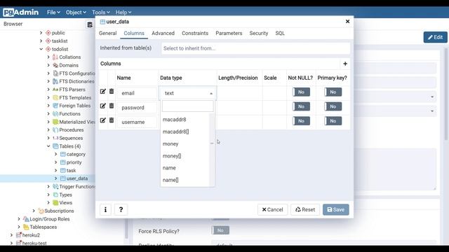 Создание столбцов в pgAdmin для таблиц PostgreSQL (2021)