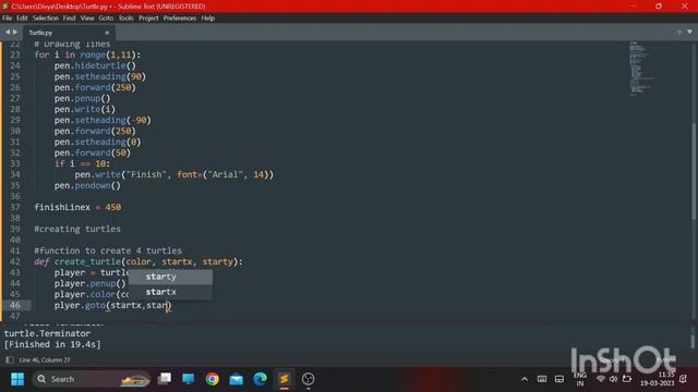 PYTHON TURTLE RACER | USING TURTLE LIBRARY | #pythonprogramming #pythonprojects