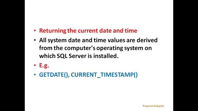 Date and Time Functions In MS SQL Server
