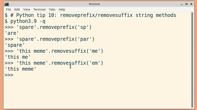 Python tip 10: removeprefix and removesuffix string methods