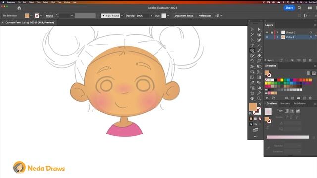 CARTOON FACE - From Sketch to Color- Adobe Illustrator Vector Tutorial смотреть онлайн