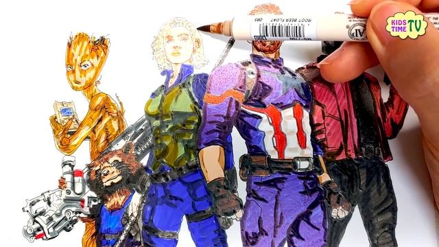 THE AVENGERS Coloring Pages |InfinityWar CaptainAmerica BlackWidow DoctorStrange Vision Groot Rocke смотреть онлайн