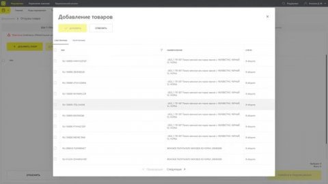 Отгрузка товаров. Товарная группа мех