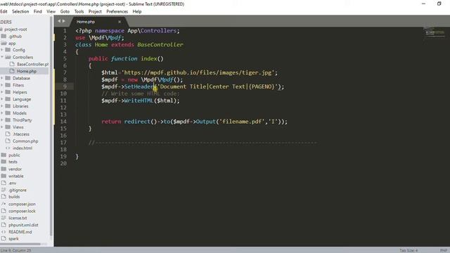 create report at codeigniter4 and mpdf