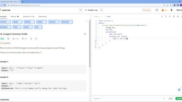 Longest Common Prefix LeetCode-14 смотреть онлайн