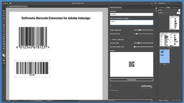 Softmatic Barcode Extension V2 for Adobe InDesign - create QR, Code 128, EAN, UPC, ISBN
