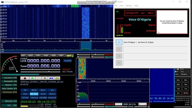 11.08.2019 18:44UTC, [19m, drm], Voice of Nigeria, Нигерия, 15120кГц