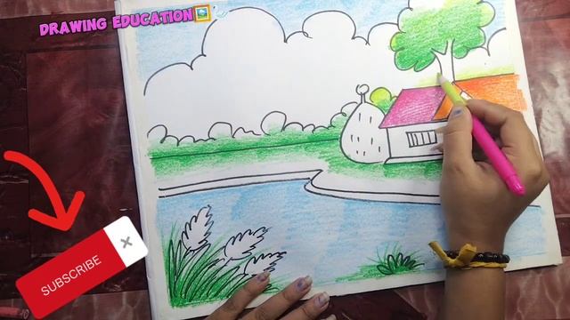 how to draw a beautiful landscape scenery drawing... ?️? смотреть онлайн