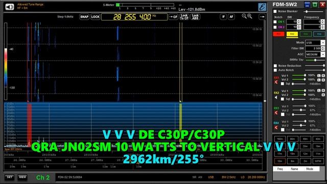 01.04.2023 12:58UTC, [10m, bcn], Радиолюбительский маяк C30P, Андорра, 28256кГц, 2962км