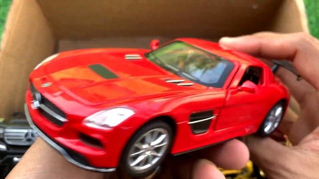 Box Full of Model Cars Porsche 911 GT3, BMW Dtm, Mercedes Slr, Lamborghini Veneno, Lamborghini Scv1