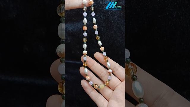 Natural turquoise amber spiny oyster sakura onyx  Spodumene Kunzite pearl Citrine Tourmaline 01