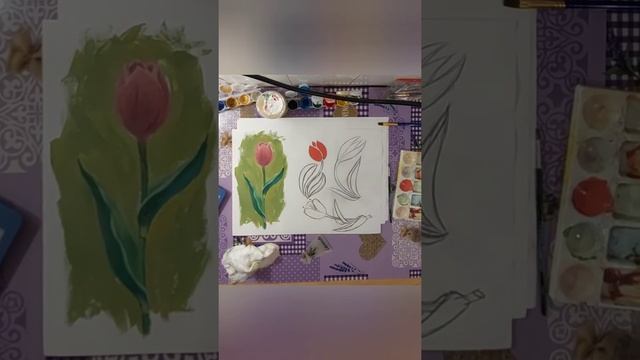 Стилизация цветка гуашь