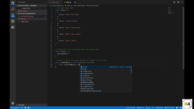 Live Data Filtering Using Javascript 2021 | K4codes