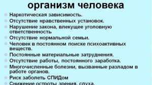 Влияние наркотических веществ наздоровье человека