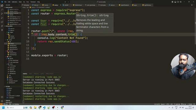 Social Media Project Live Code Node.js, MongoDB, JavaScript, CSS, HTML| Tutor Joe's  Day-09