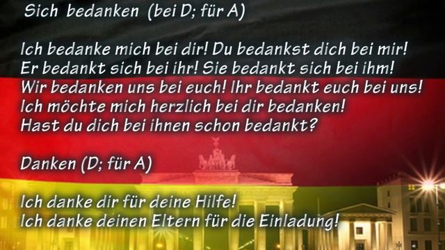 Главные немецкие глаголы, управления №23: Sich bedanken (bei D; für A) ГОЛОСОВАНИЕ в конце ролика! смотреть онлайн