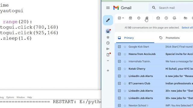 Keyboard Automation using python | removing 5000 emails using python .