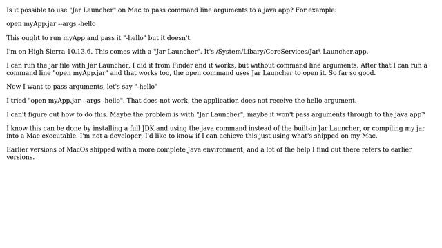 Apple: Using "Jar Launcher" on High Sierra how do I pass command line arguments to a java app (jar) смотреть онлайн