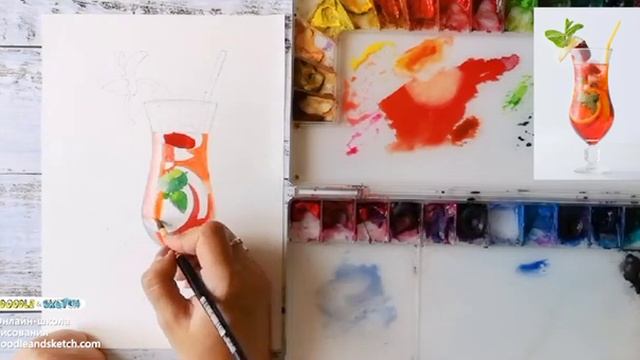 Как нарисовать летний коктейль. Уроки рисования акварелью для начинающих смотреть онлайн