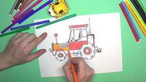 Рисуем трактор, как нарисовать трактор, фломастеры уроки рисования how to draw a tractor