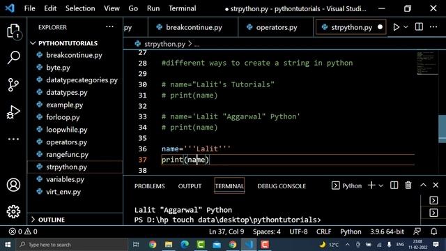 Multi-line String in Python | Different way to create a string in python | Python Tutorials Hindi
