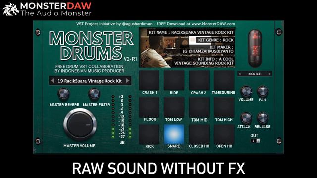 #MonsterDrumVST DEMO Preset 19 RacikSuara Vintage Rock Kit, FREE Drum VST with Multiple Music Genre