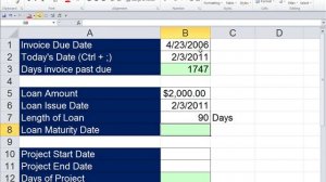 Office 2010 Class #30: Excel Date Formulas: Days Invoice Past Due, Loan Maturity Date, Project Days