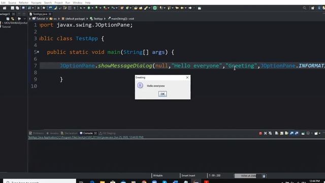 Java GUI Tutorial - Output result on Dialog Box using JOptionPane.showMessageDialog() method