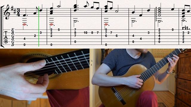 The Elder Scrolls V Skyrim: Lute music on classical guitar (Tutorial How to play with tabs) смотреть онлайн