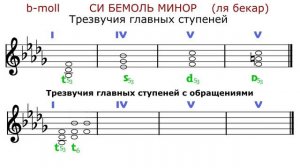 СИ БЕМОЛЬ МИНОР - ТРЕЗВУЧИЯ с обращениями - b-moll