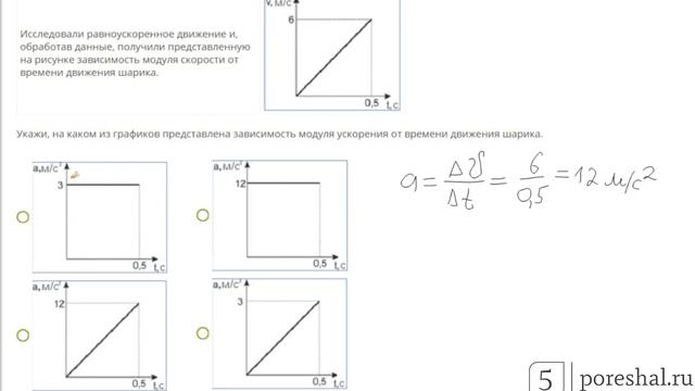 Исследование равноускоренного движения и обработав данные получили представленную на рисунке