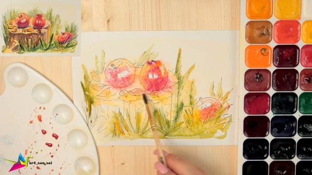 Как нарисовать яблоки акварелью смотреть онлайн