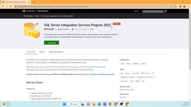 Install Visual Studio 2022 with SSDT Tools & SSIS Project Templates