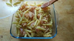Запеканка из макарон с мясом и грибами