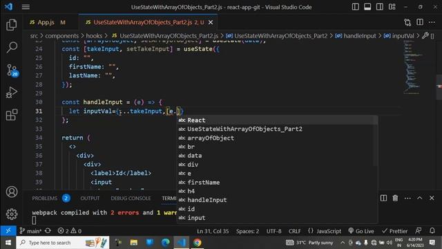 Part-8: useState() Hook method  With Array Of Objects Part-2 #like #share #subscribe #viral #reactj