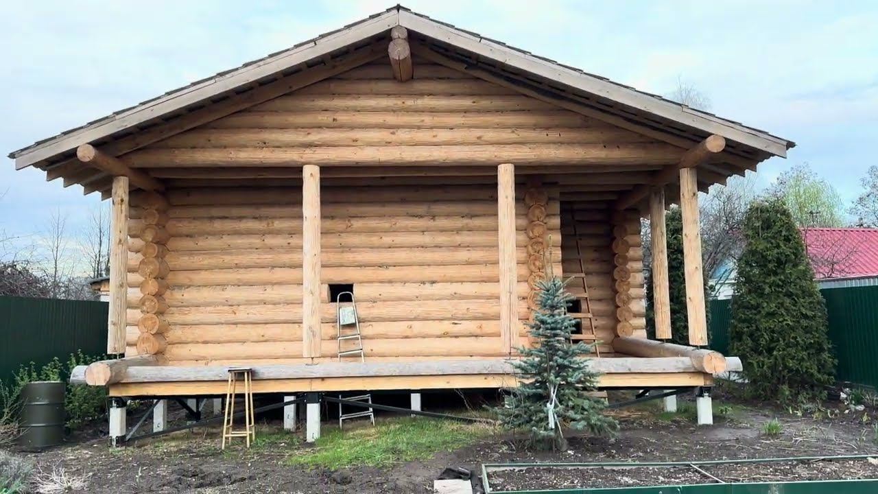 Дом из бревна 8х8м , одноэтажный дом. Начало отделки смотреть онлайн